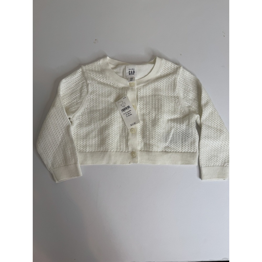 Baby Gap Cardigan Sweater 6-12‎ Months White Knit Button Up Newborn Infant Top